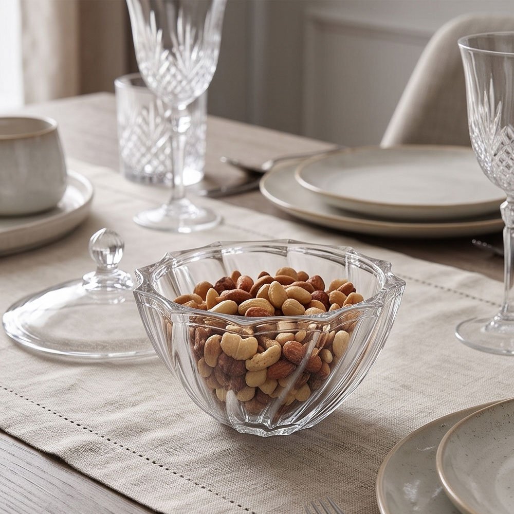 Clear Crystal Glass Candy Dish Swirl Fan Design Bowl with Lid for Sweets - Image 5