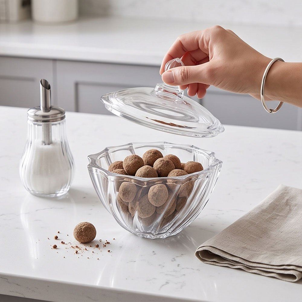 Clear Crystal Glass Candy Dish Swirl Fan Design Bowl with Lid for Sweets - Image 2