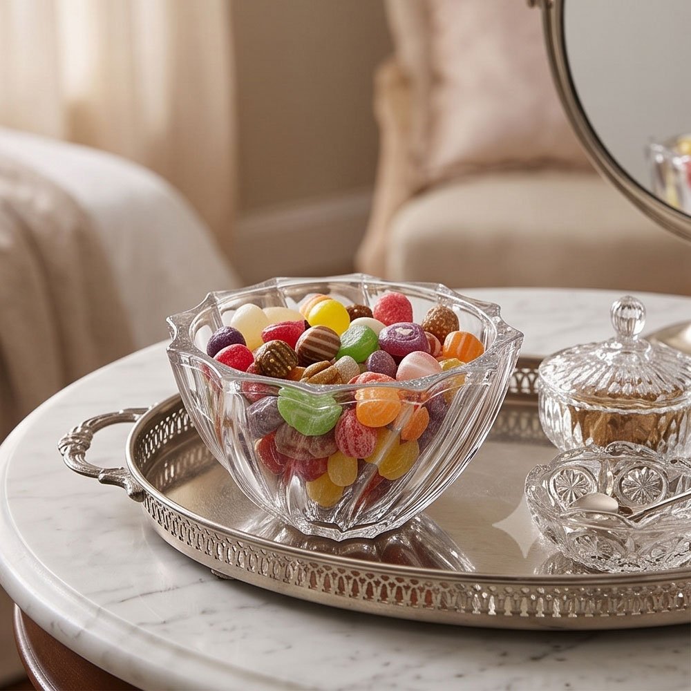 Clear Crystal Glass Candy Dish Swirl Fan Design Bowl with Lid for Sweets - Image 3