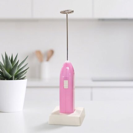 Electric Milk Frother Handheld Coffee Mixer Whisker with Stand Pink