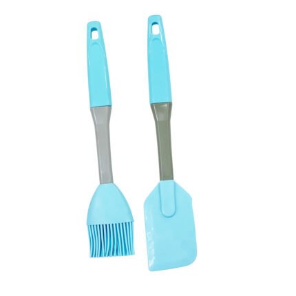 Silicone Kitchen Utensils Set Heat Resistant Basting Brush & Spatula Light Blue
