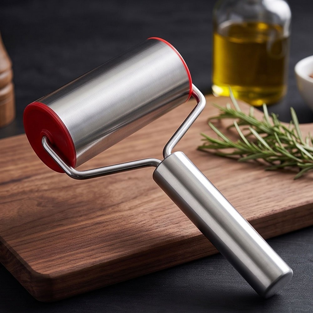 Stainless Steel Roller Rolling Pin Dough Pastry Roller Tool with Handle for Pizza Crusts - Image 2