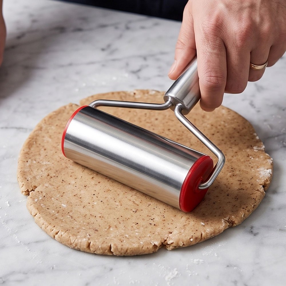 Stainless Steel Roller Rolling Pin Dough Pastry Roller Tool with Handle for Pizza Crusts - Image 3