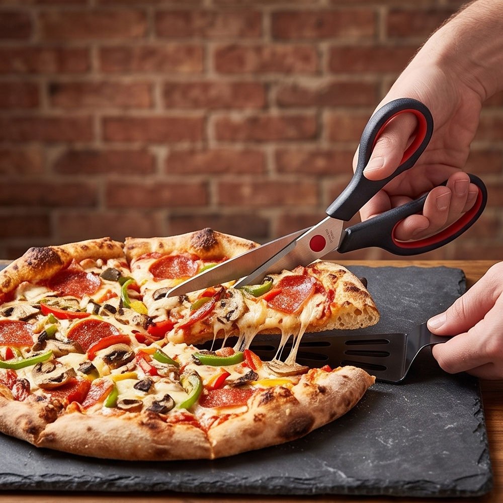 Stainless Steel Pizza Scissors Shears with Removable Serving Spatula Base - Image 4