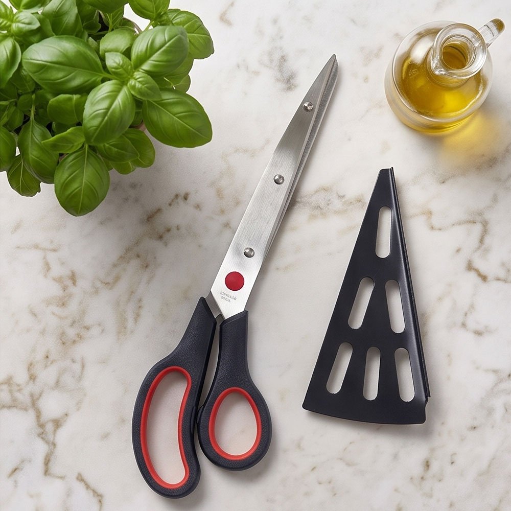Stainless Steel Pizza Scissors Shears with Removable Serving Spatula Base