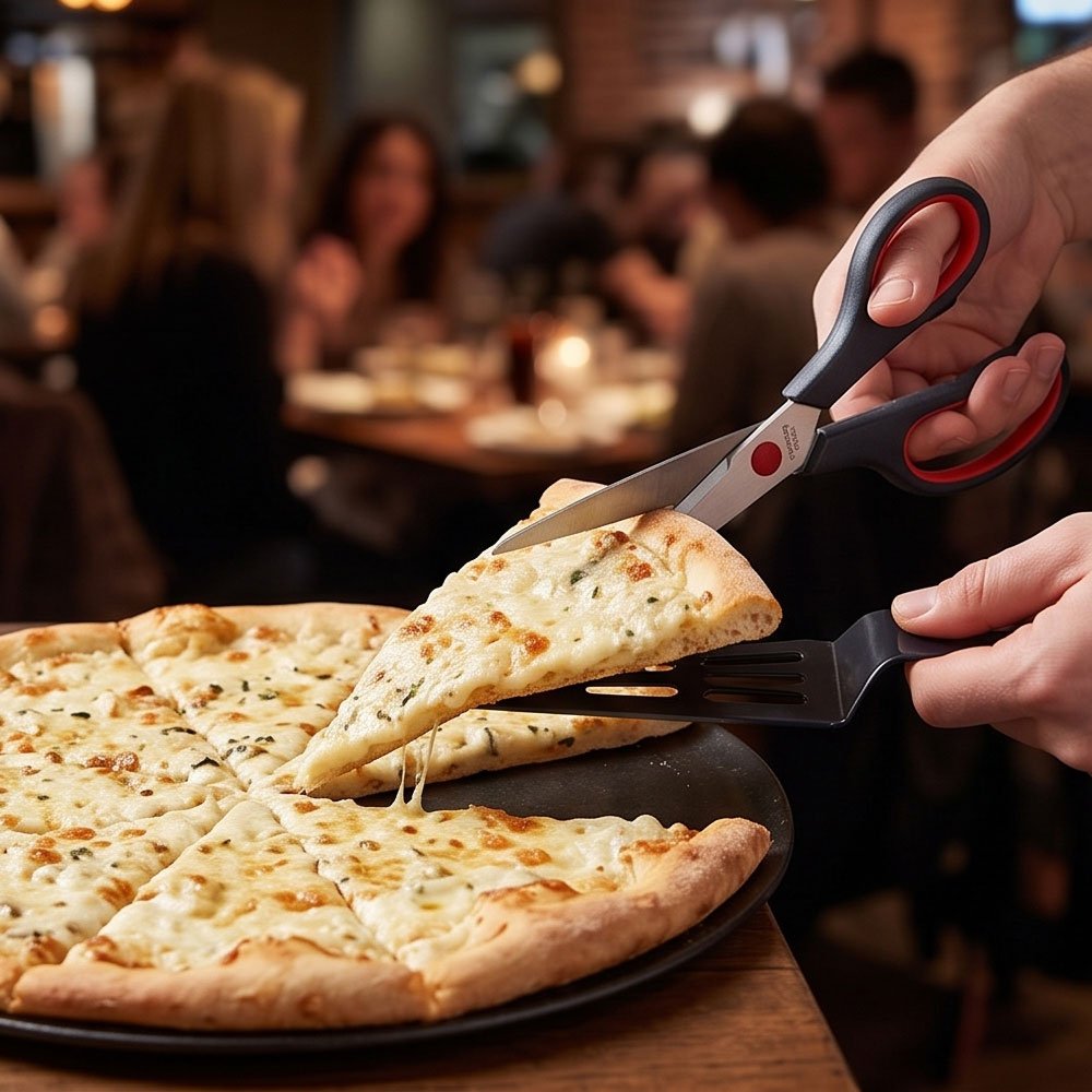 Stainless Steel Pizza Scissors Shears with Removable Serving Spatula Base - Image 3