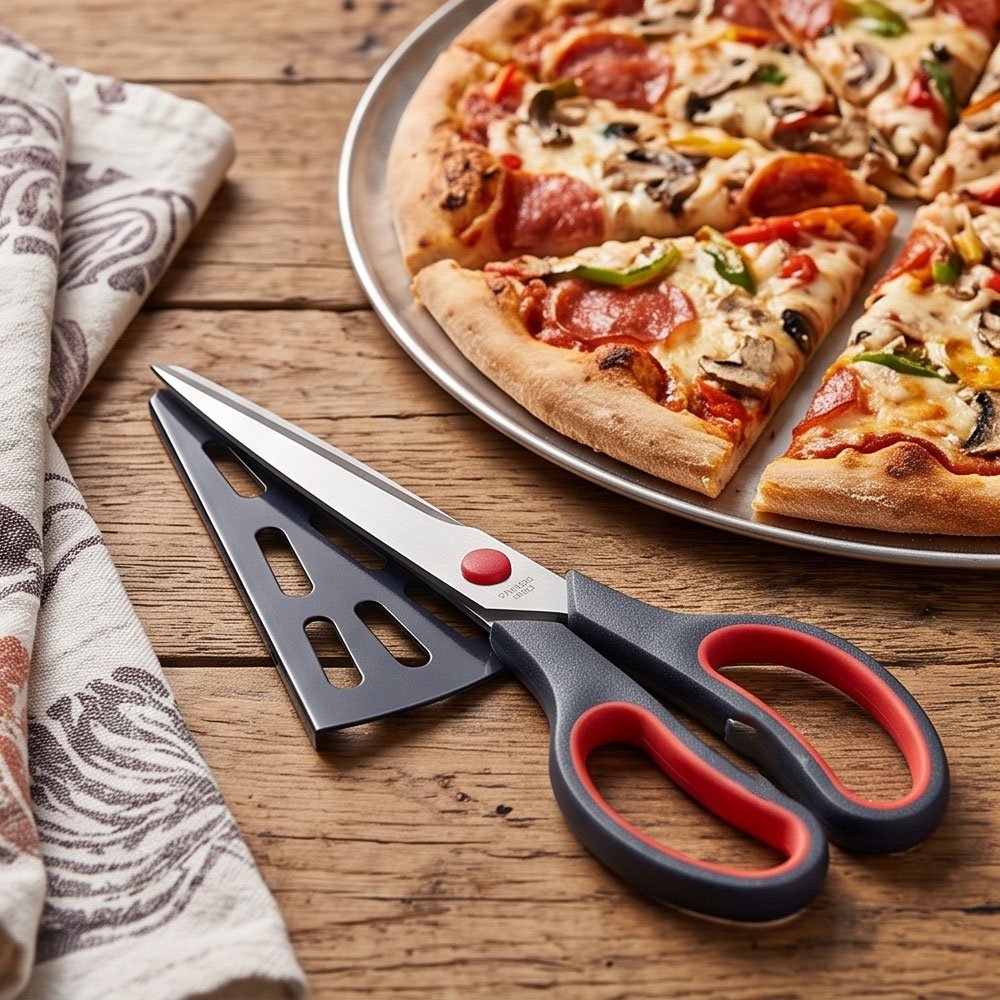Stainless Steel Pizza Scissors Shears with Removable Serving Spatula Base - Image 2