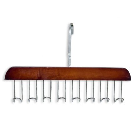 Wooden Belt Hanger Organizer Rack with 8 Metal Hooks for Closet Accessories