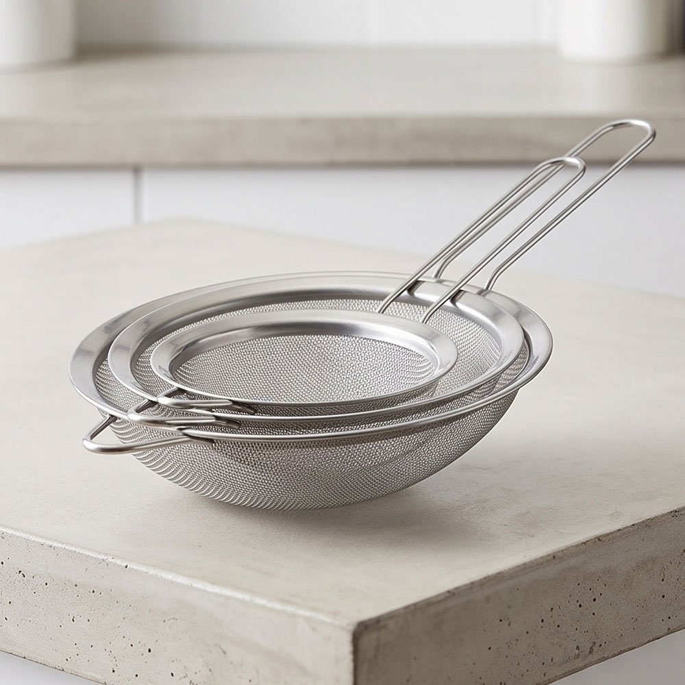 3 Piece Stainless Steel Fine Mesh Strainer Set Sieve Colander with Handles - Image 2