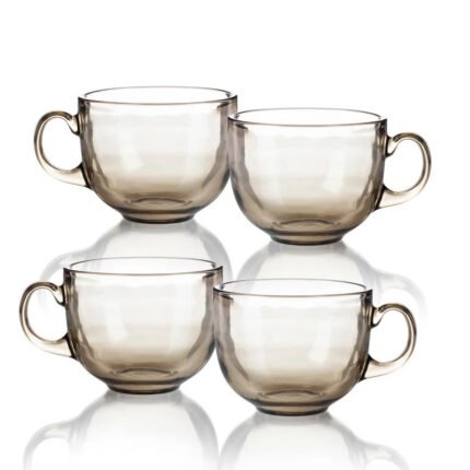 4-Piece Smoky Brown Glass Mug Set for Desserts, Coffee, Tea & Ice Cream