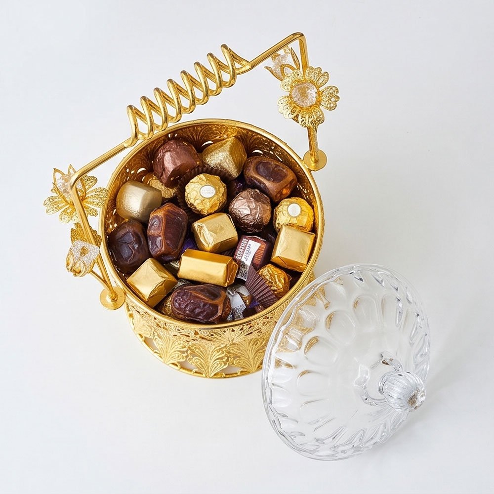 Luxury Gold Metal Candy Bowl Dish with Crystal Glass Lid for Nuts Sweets - Image 7