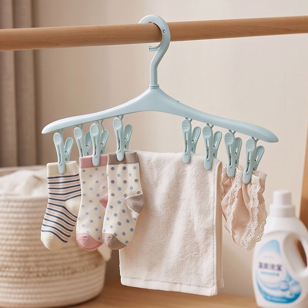 Multipurpose Plastic Hanger Dryer with 8 Pegs Clips for Socks and Innerwear - Image 2