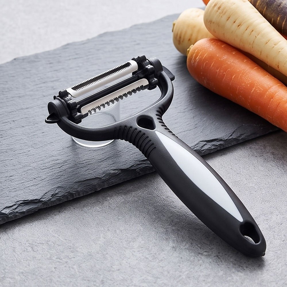 3 in 1 Rotary Vegetable Peeler Stainless Steel Blades Julienne & Slicing Tool - Image 3