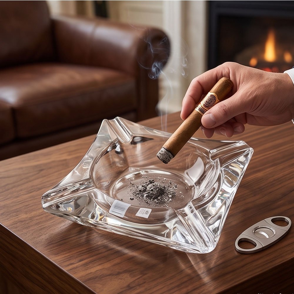Luxury Square Crystal Glass Cigar Ashtray Heavy Duty Desktop Ash Holder - Image 2