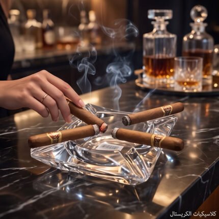 Luxury Square Crystal Glass Cigar Ashtray Heavy Duty Desktop Ash Holder