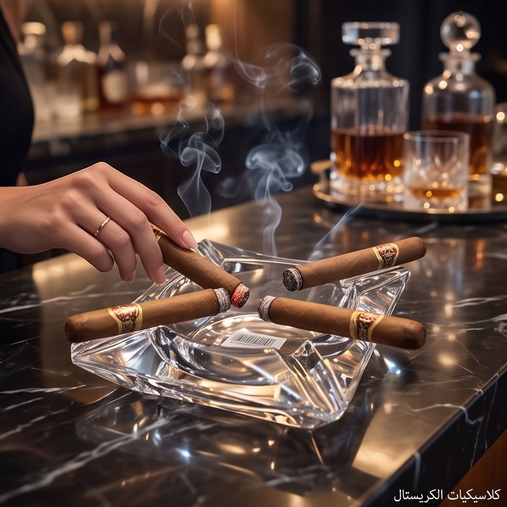 Luxury Square Crystal Glass Cigar Ashtray Heavy Duty Desktop Ash Holder