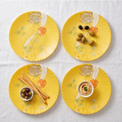 58-Piece Round Yellow Arcopal Dinner Set Featuring Elegant Floral Design and Complete Tableware Essentials