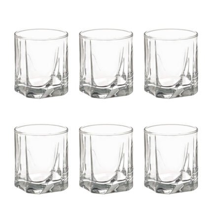 6-Piece Clear Glass Tumbler Set with Modern Cut Design and Sturdy Base for Juice and Beverages