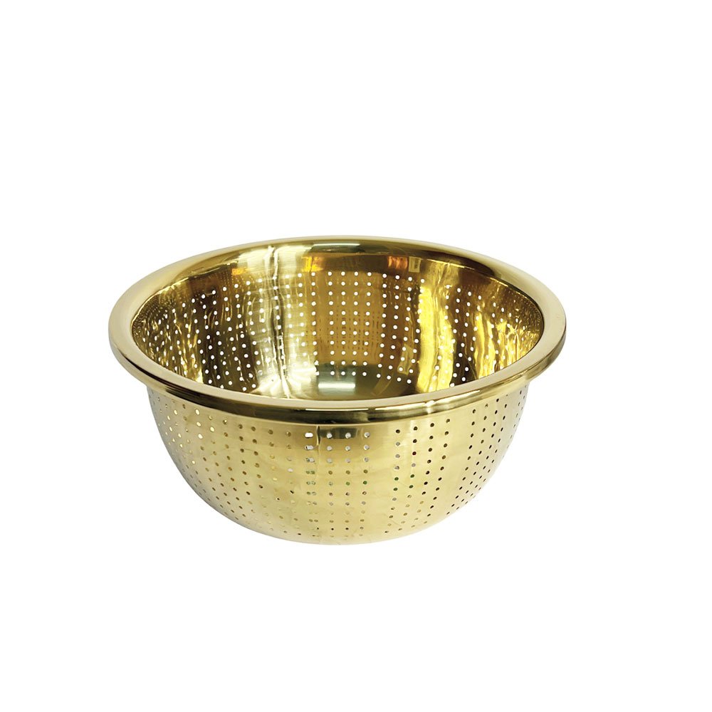 Gold Stainless Steel Colander Strainer Bowl for Rice, Fruits & Vegetables - Image 2