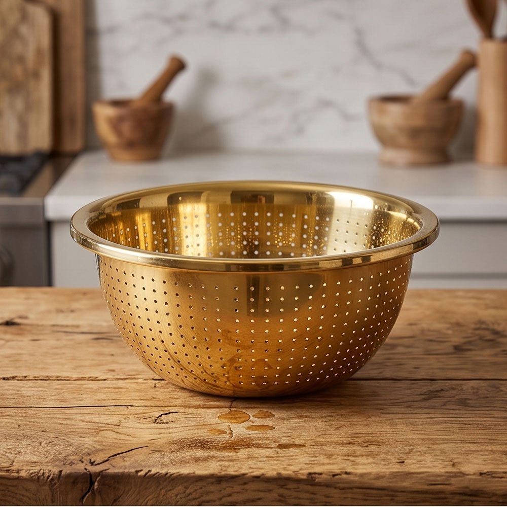 Gold Stainless Steel Colander Strainer Bowl for Rice, Fruits & Vegetables