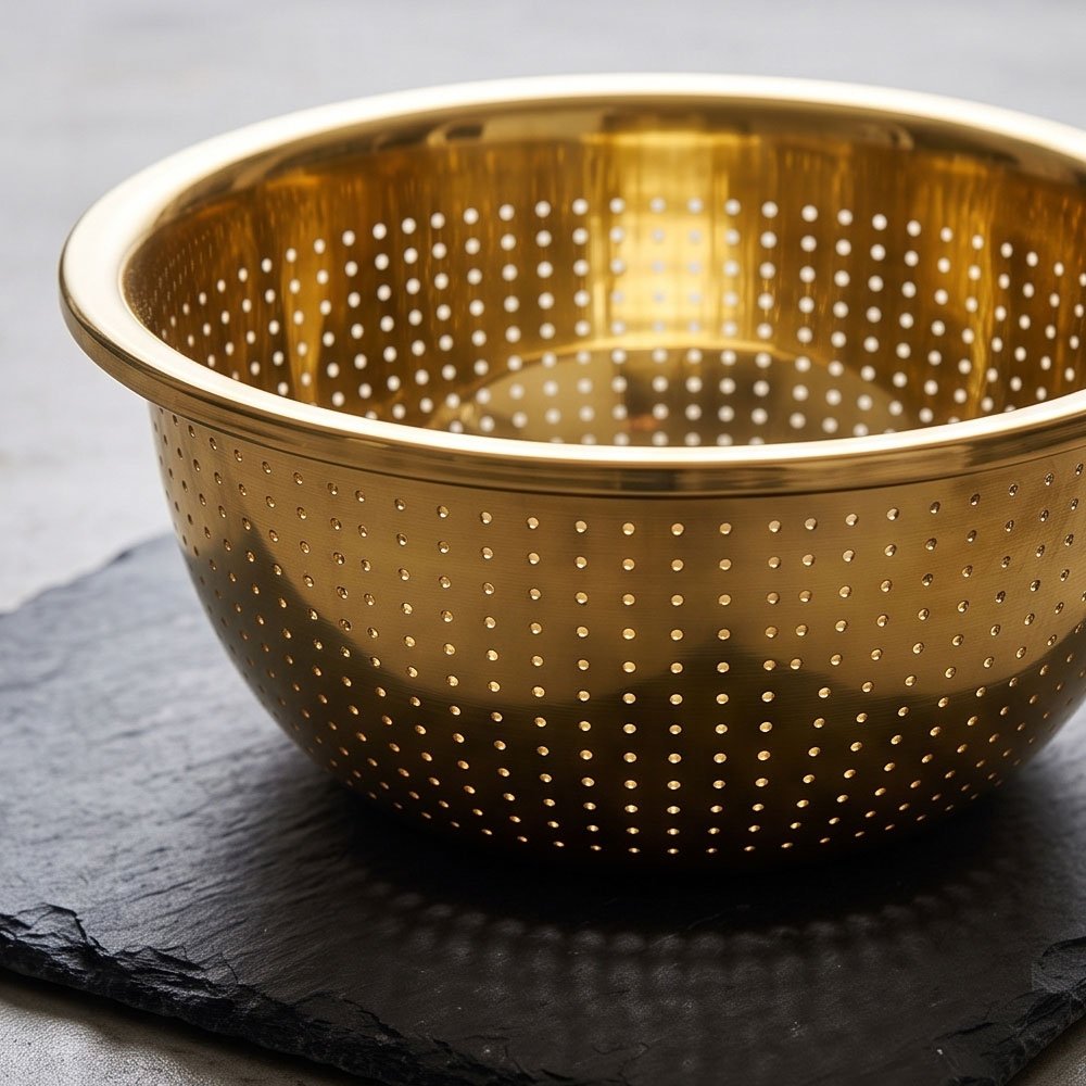 Gold Stainless Steel Colander Strainer Bowl for Rice, Fruits & Vegetables - Image 4