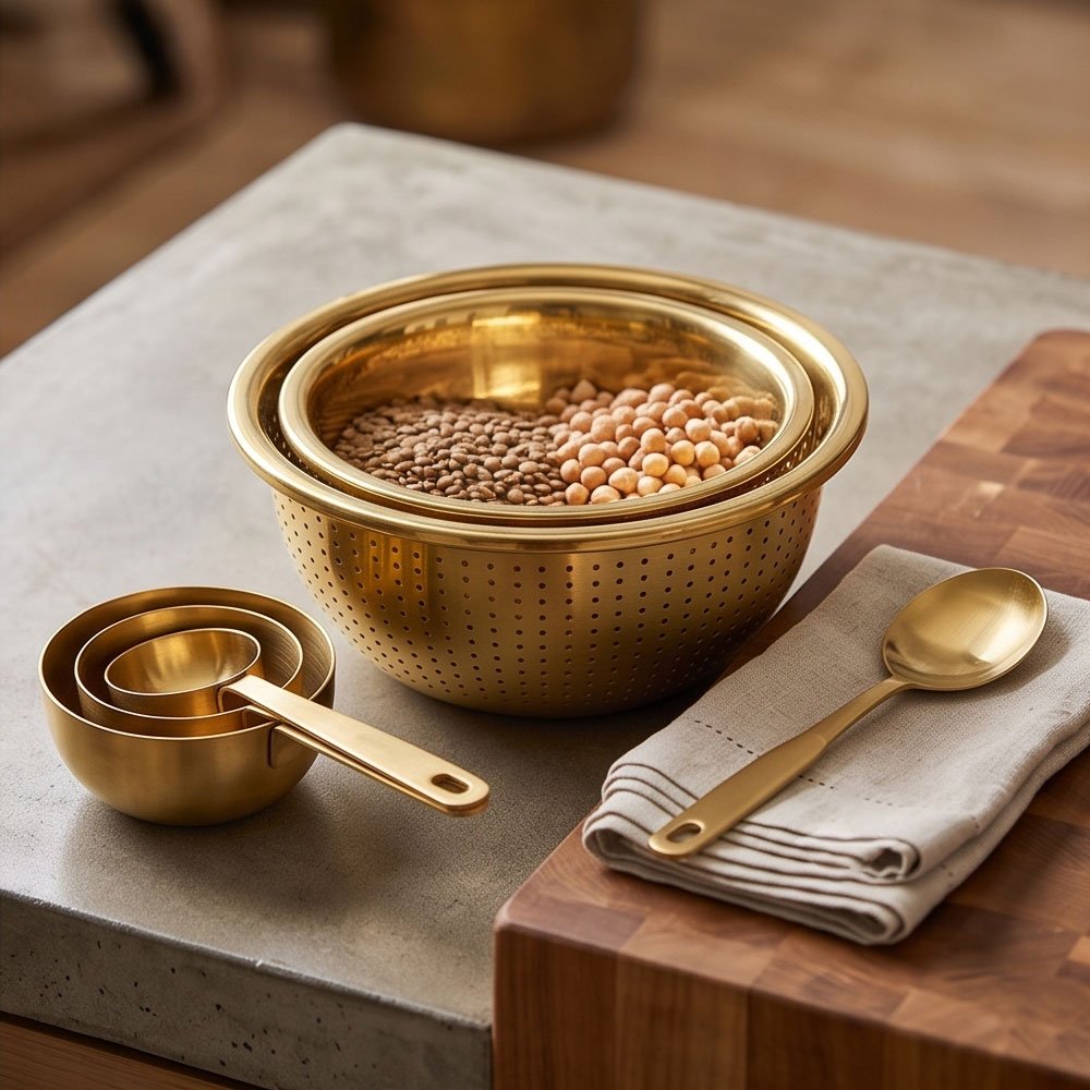 Gold Stainless Steel Colander Strainer Bowl for Rice, Fruits & Vegetables - Image 5