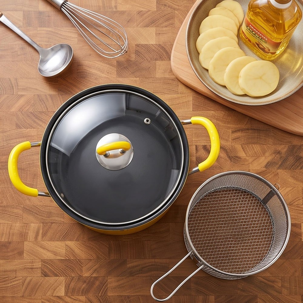 Deep Frying Pot 3L Non-Stick Yellow Duck Design with Removable Wire Strainer - Image 2