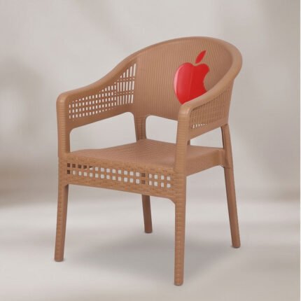 Durable Plastic Armchair with Wicker Rattan Texture and Decorative Red Apple Backrest Design