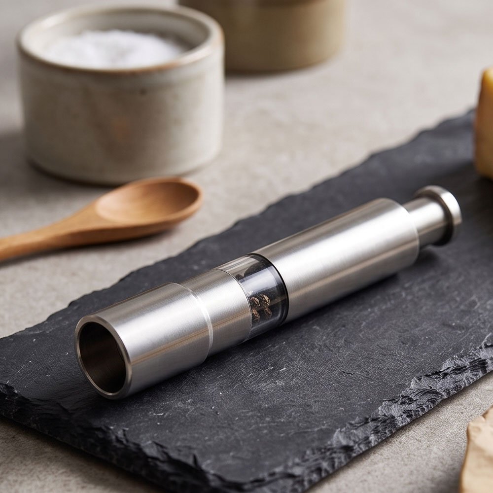 Stainless Steel One Hand Push Button Pepper Mill Salt Grinder with Acrylic Window - Image 4