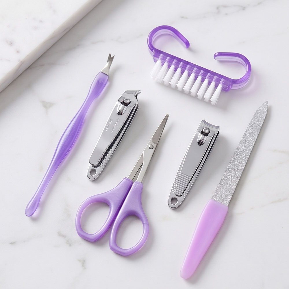 6 Pieces Purple Nail Grooming Manicure Pedicure Kit Set with Clippers and Scissors - Image 2