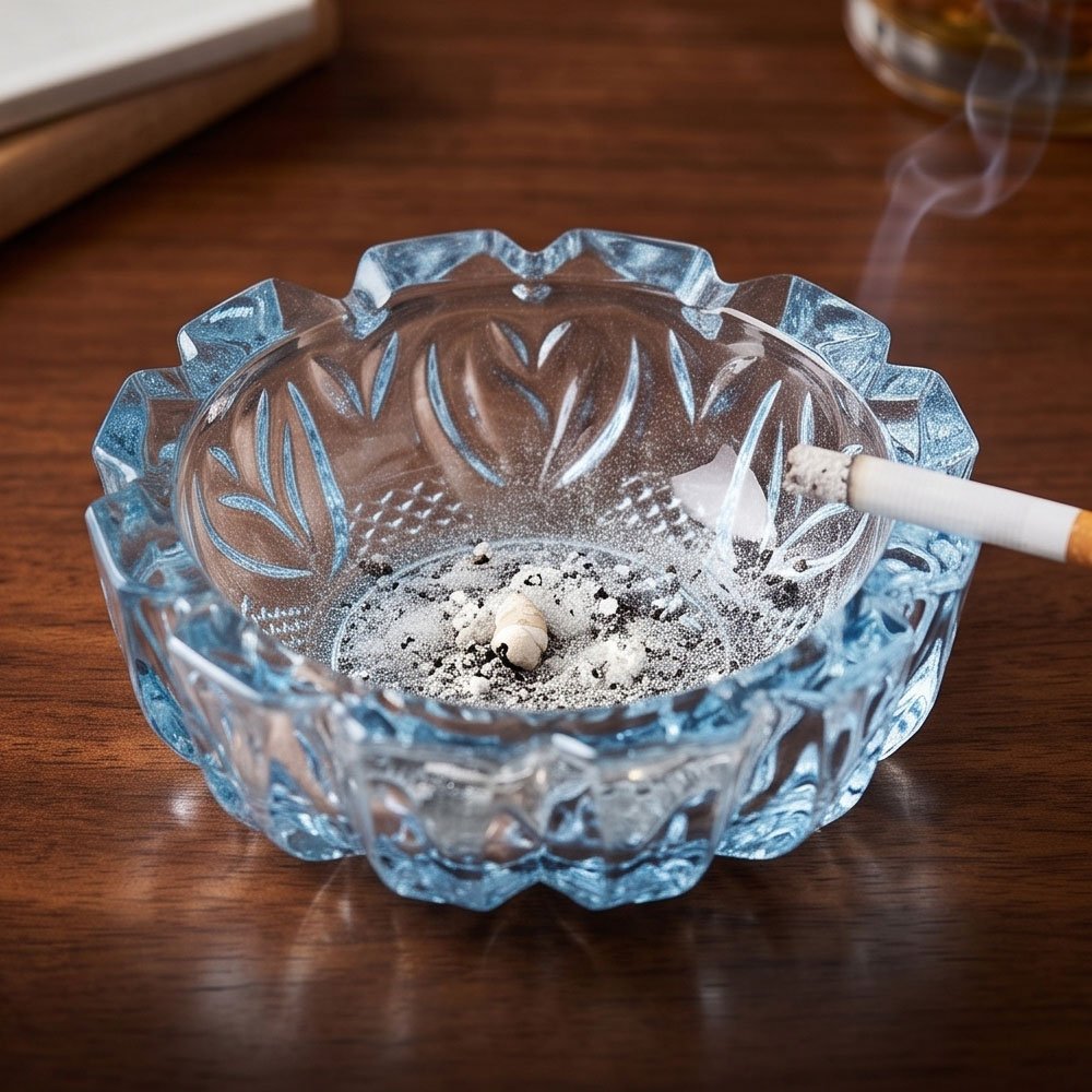 Luxury Clear Blue Crystal Glass Ashtray Decorative Classic Tabletop Cigarette Holder - Image 2