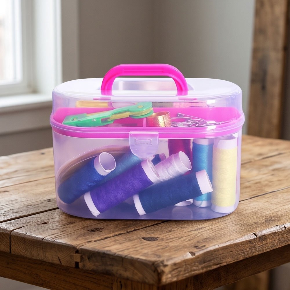Portable Multi-Layer Transparent Sewing Kit Organizer Box with Accessories - Image 2