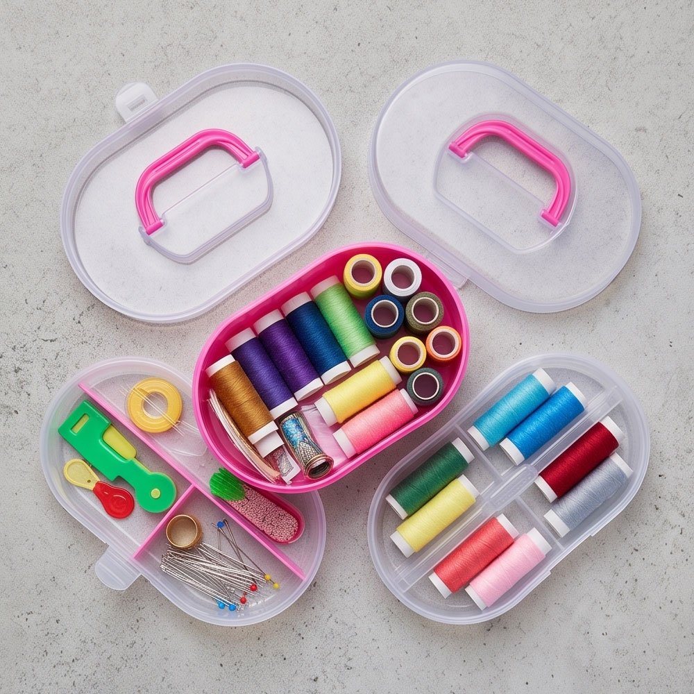 Portable Multi-Layer Transparent Sewing Kit Organizer Box with Accessories - Image 3