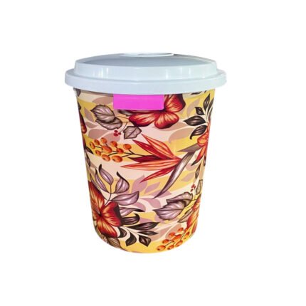 Decorative 50 Liters Plastic Bucket Container with Lid Printed Floral Pattern