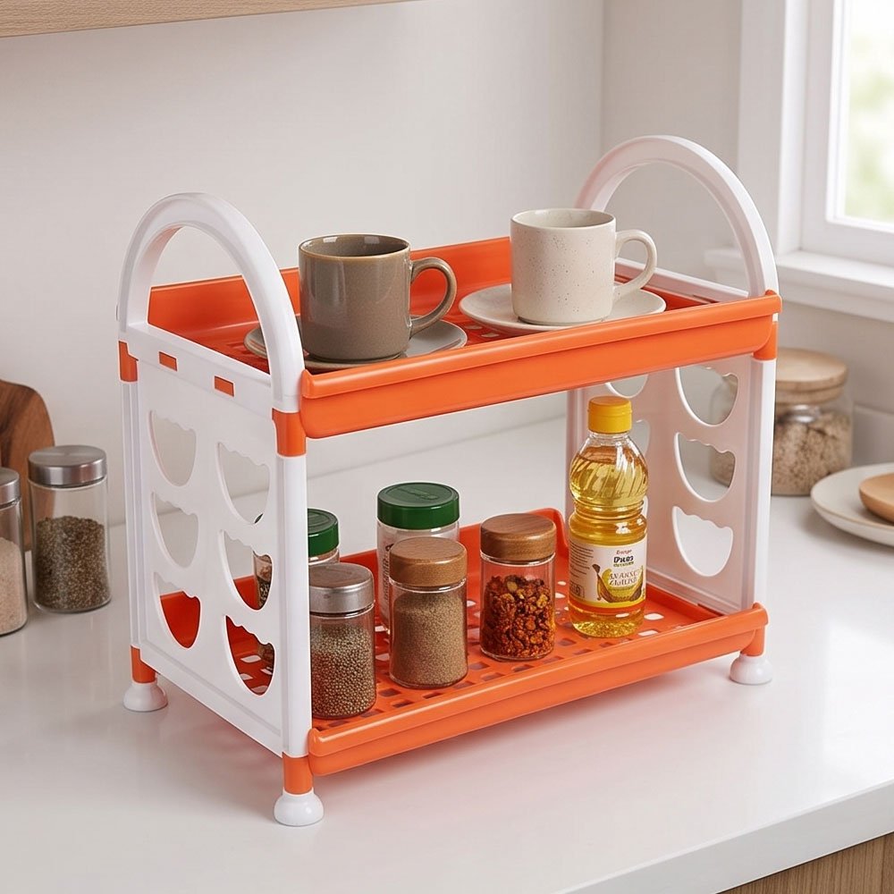 Marina 2 Tier Plastic Storage Rack Organizer Shelf for Kitchen Countertop and Bathroom - Image 3