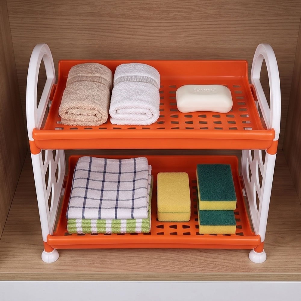 Marina 2 Tier Plastic Storage Rack Organizer Shelf for Kitchen Countertop and Bathroom - Image 4