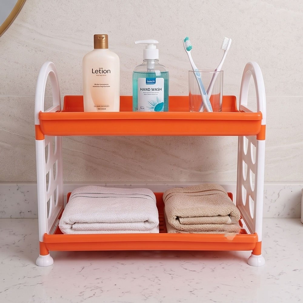 Marina 2 Tier Plastic Storage Rack Organizer Shelf for Kitchen Countertop and Bathroom - Image 5