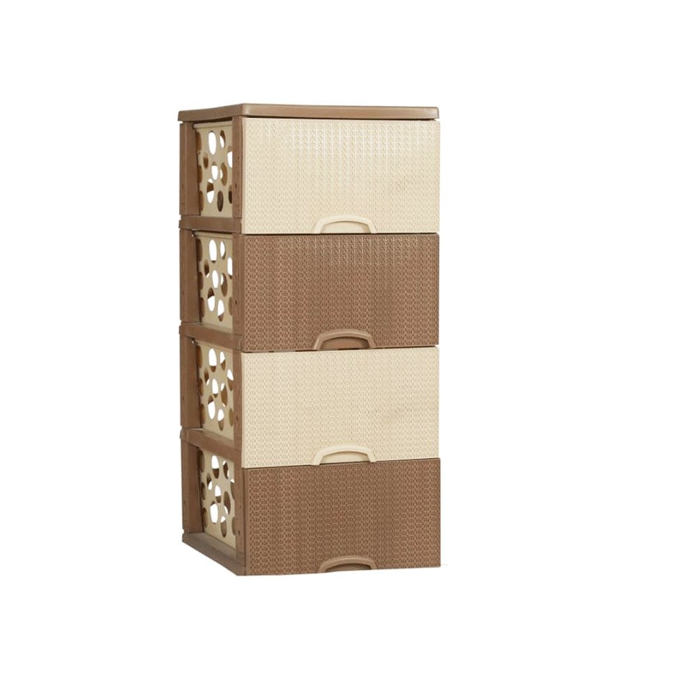 Dodo 4 Drawer Plastic Storage Cabinet Organizer Unit Rattan Pattern Brown and Beige