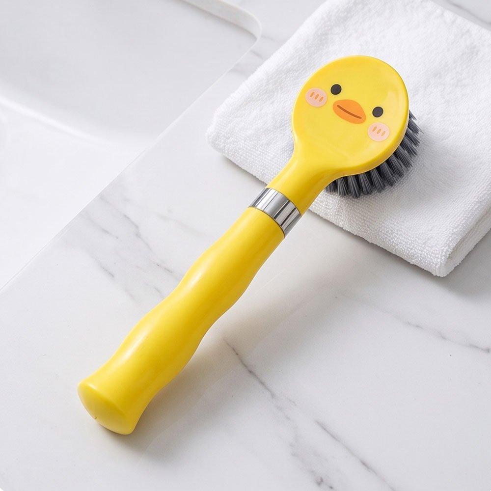 Cute Yellow Duck Kitchen Scrub Brush with Long Handle for Dishes and Pots - Image 2