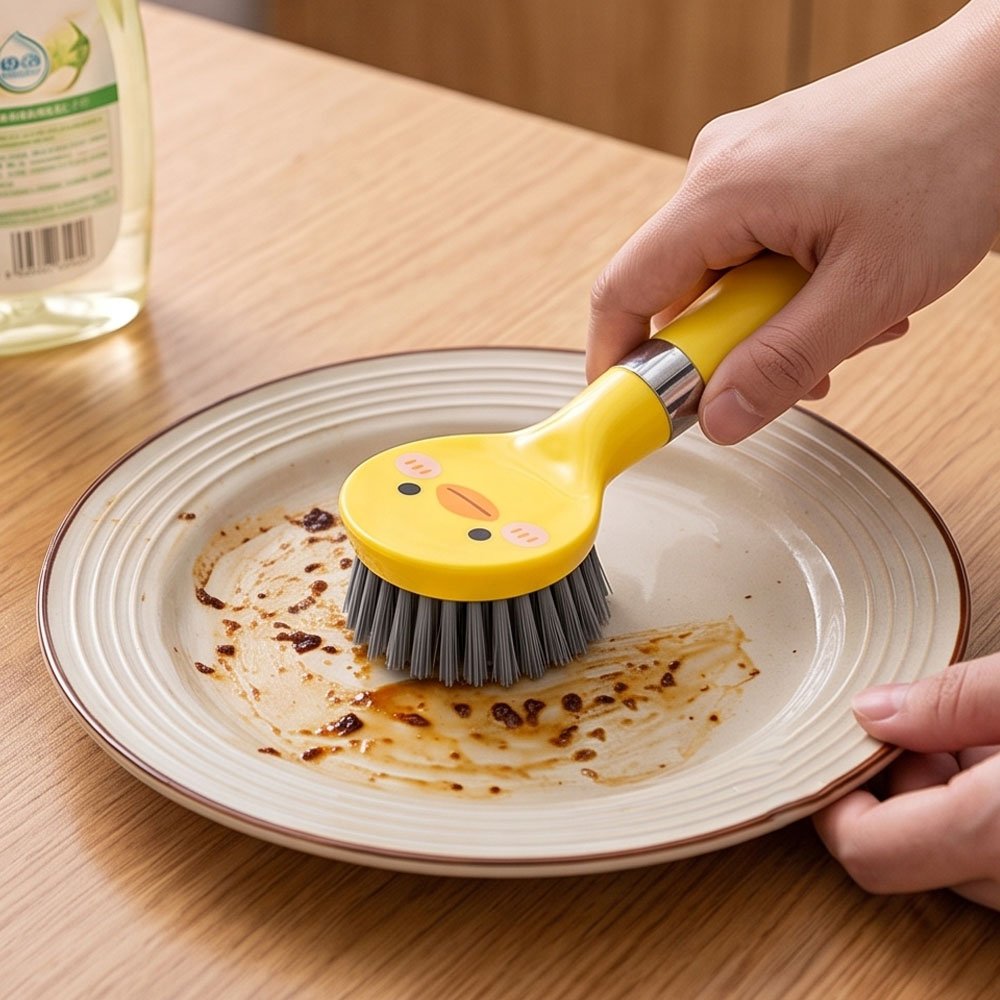 Cute Yellow Duck Kitchen Scrub Brush with Long Handle for Dishes and Pots - Image 5