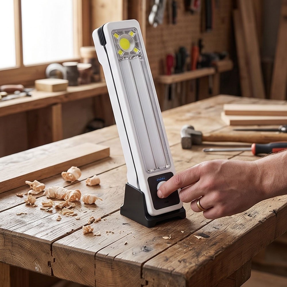 Rechargeable LED Emergency Light & Work Lamp with Dimmer Switch and Base Stand - Image 2