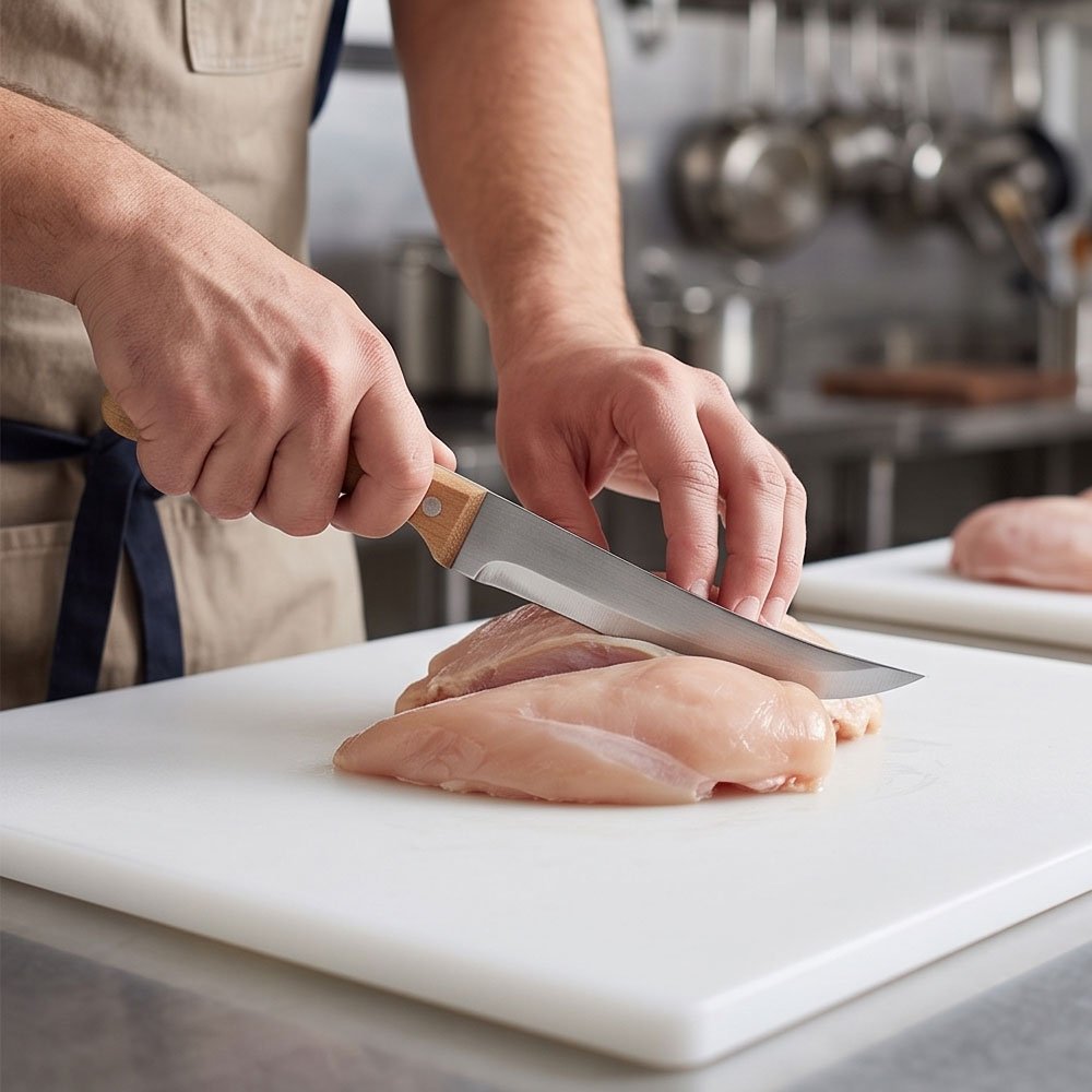Stainless Steel Boning Knife with Curved Sharp Blade and Wooden Handle - Image 5