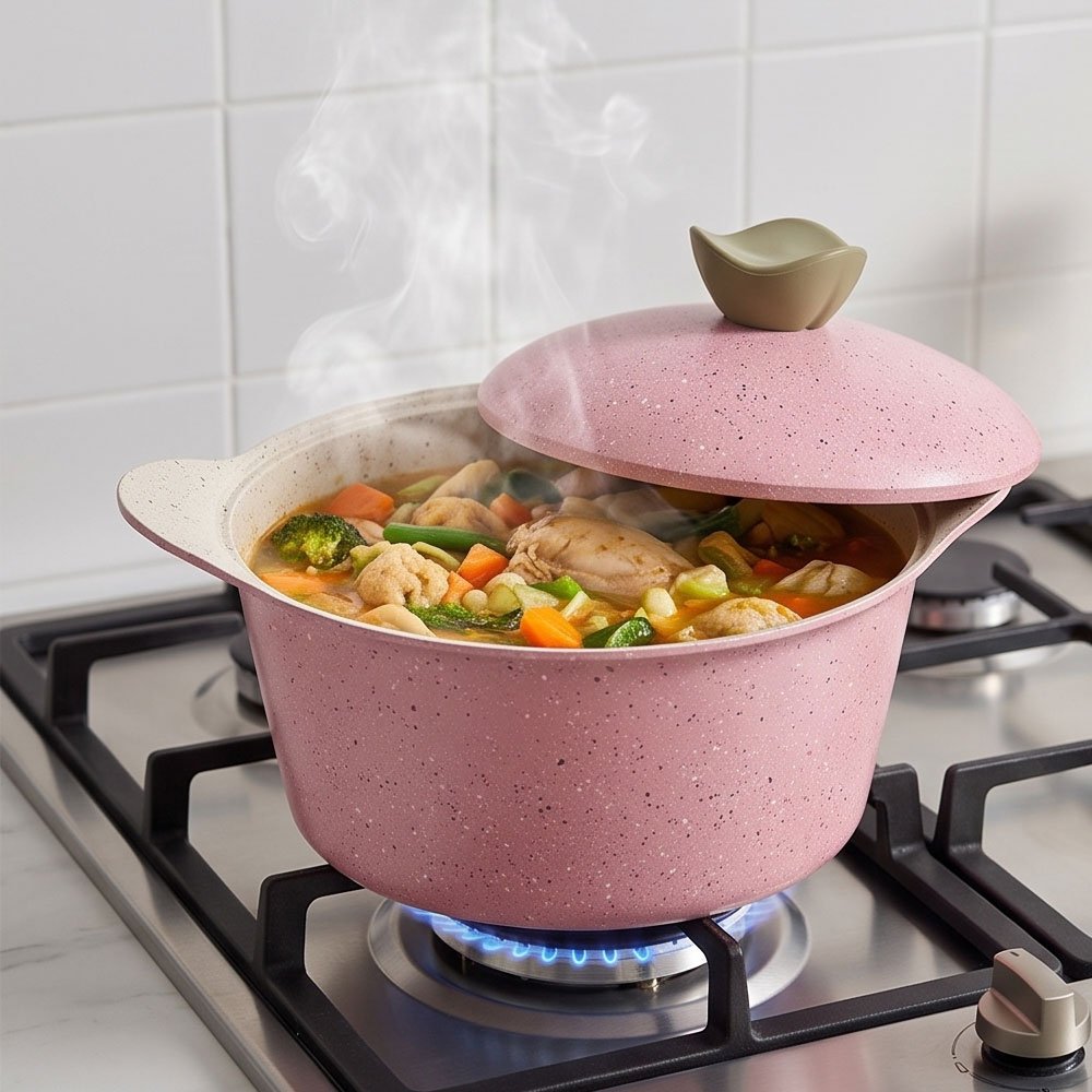 19-Piece Premium Korean Granite Cookware Set in Stylish Pink Non-Stick Finish for Modern Kitchens - Image 4