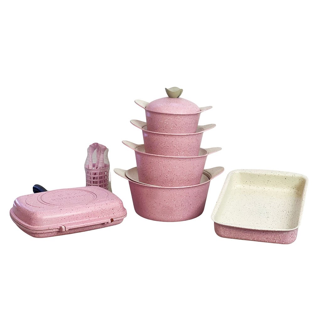 19-Piece Premium Korean Granite Cookware Set in Stylish Pink Non-Stick Finish for Modern Kitchens - Image 5