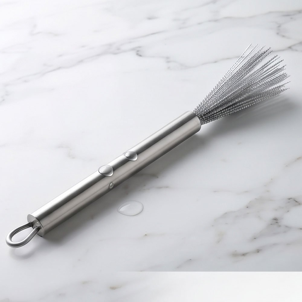 Stainless Steel Wire Dish Scrubbing Brush with Long Ergonomic Handle for Kitchen Pots and Pans
