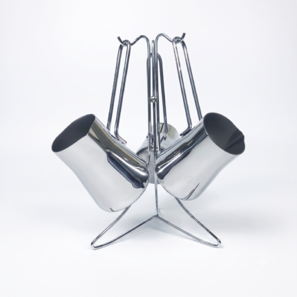 3-Piece Stainless Steel Turkish Coffee Pot Set with Organizer Stand and Heat-Resistant Handles