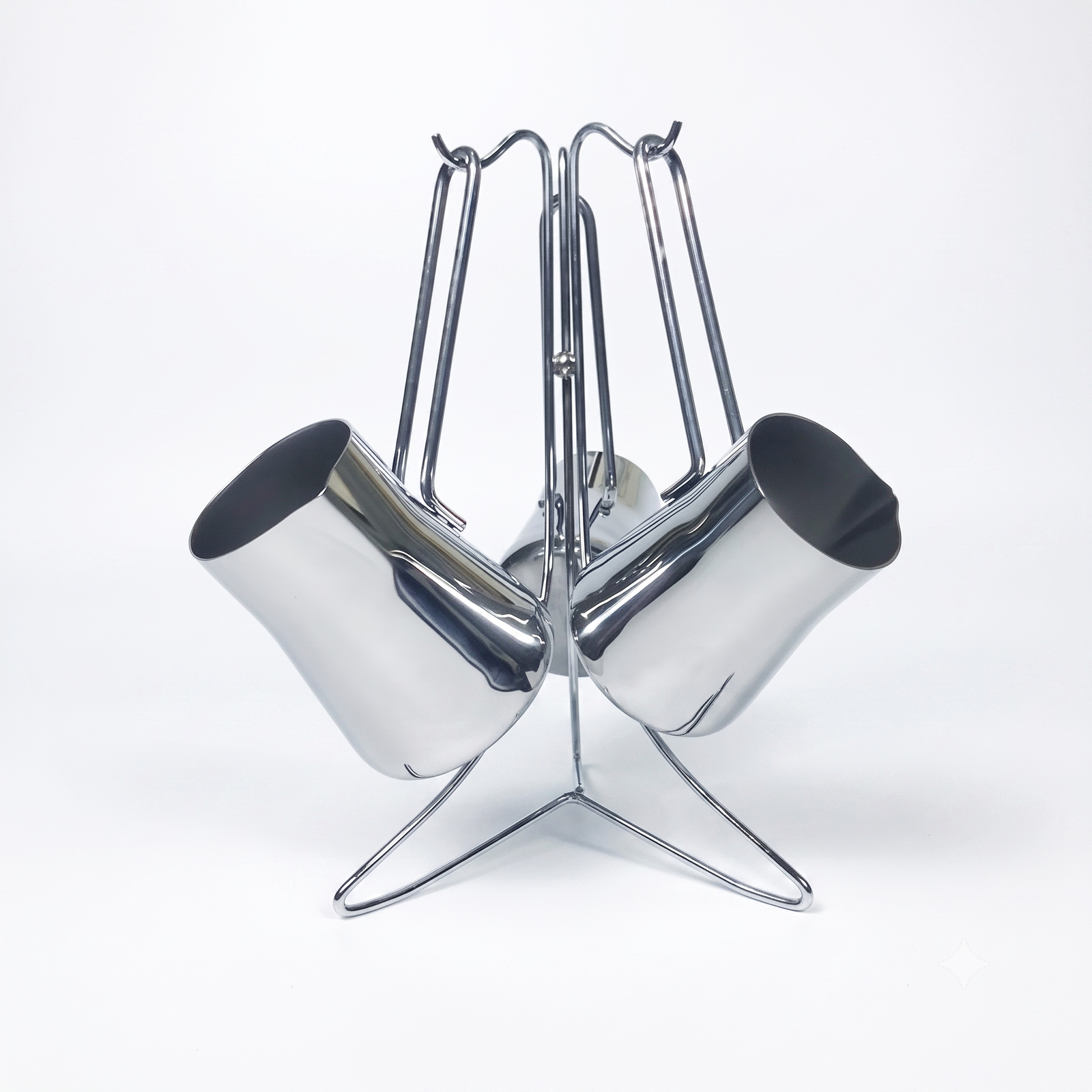 3-Piece Stainless Steel Turkish Coffee Pot Set with Organizer Stand and Heat-Resistant Handles