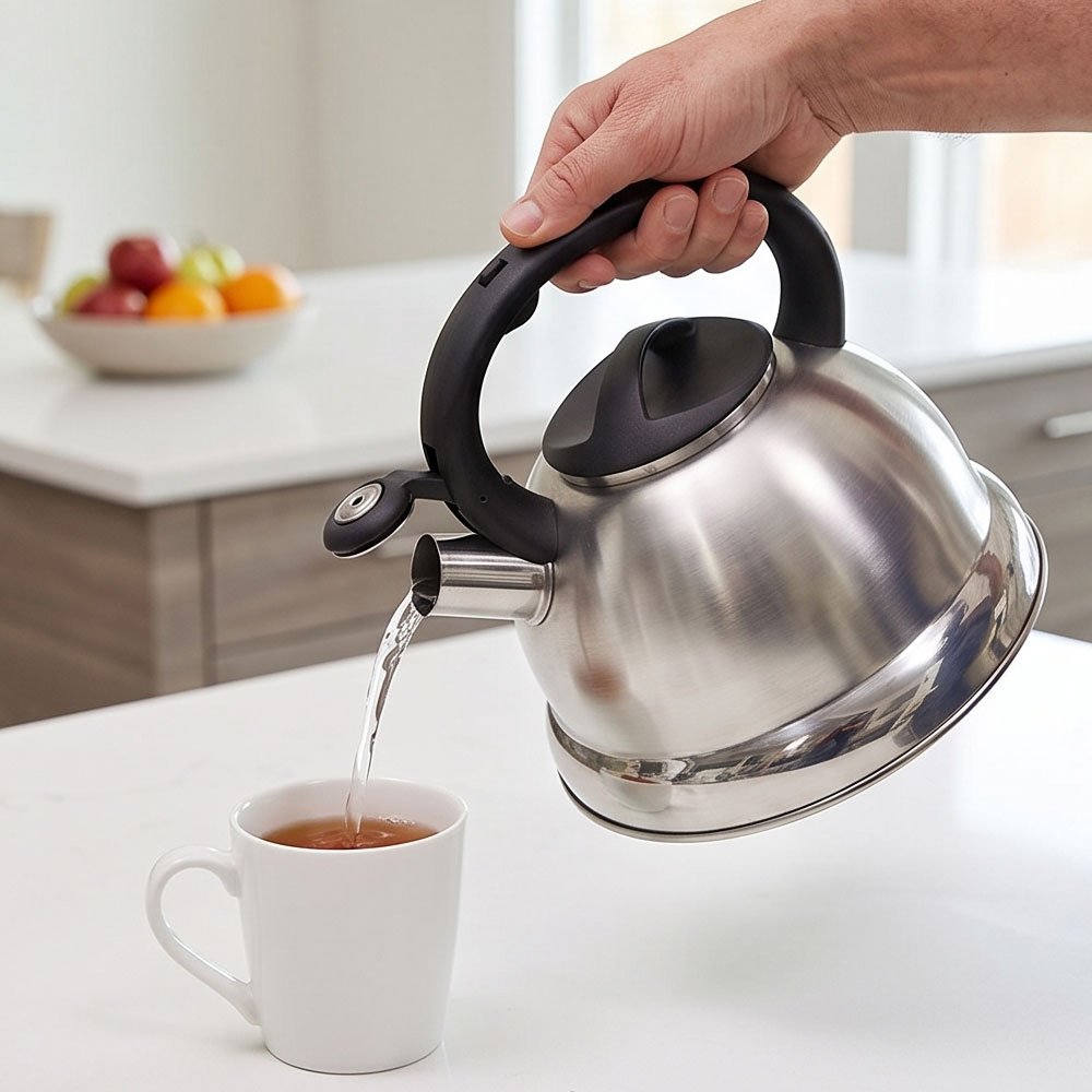 3 Liter Stainless Steel Whistling Tea Kettle Stovetop Water Boiler with Heat Resistant Handle - Image 3