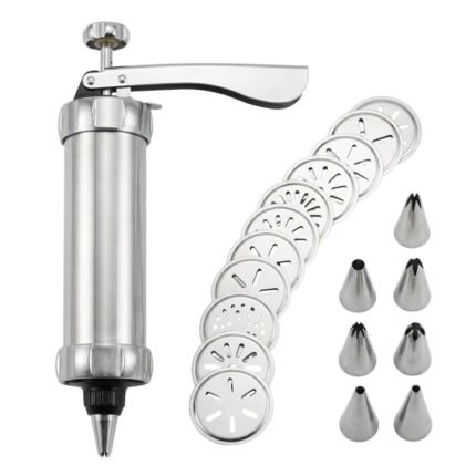 Stainless Steel Cookie Press and Biscuit Maker Set with Pattern Discs and Piping Nozzles