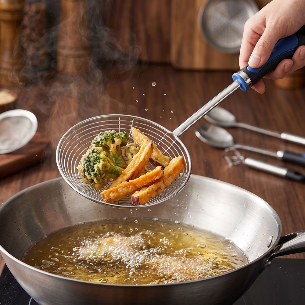 Stainless Steel Spider Strainer Skimmer Spoon with Heat-Resistant Ergonomic Handle - Image 3